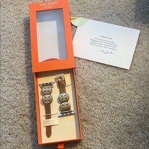 Tory Burch Tan Leather Watch Strap Set for apple watch